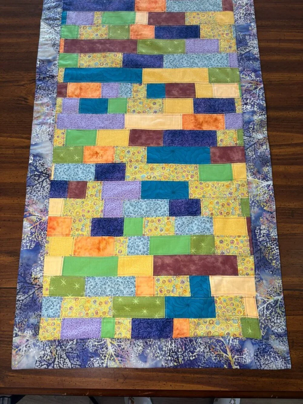 Colorful Table Runner, Crazy Crumb Quilt Runner, Patchwork Rainbow Runner